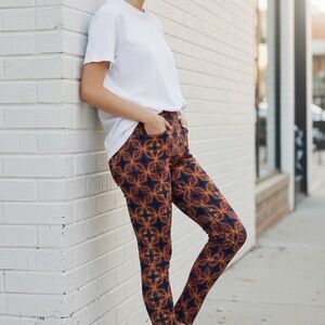 LuLaRoe Women's Orange and Blue Patterned Skinny Pants
